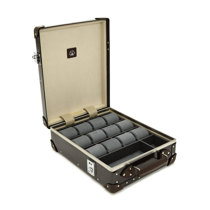 Caviar · 12-Slot Watch Case | Caviar/Chocolate - GLOBE-TROTTER